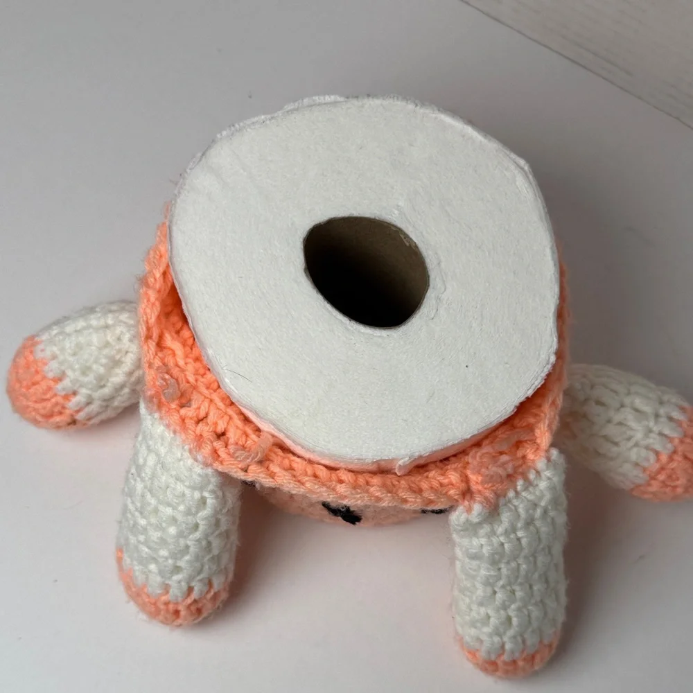 Toilet Paper Cozy - Crochet Plush Toy - Pink White Kitsch Decor Collectable‎